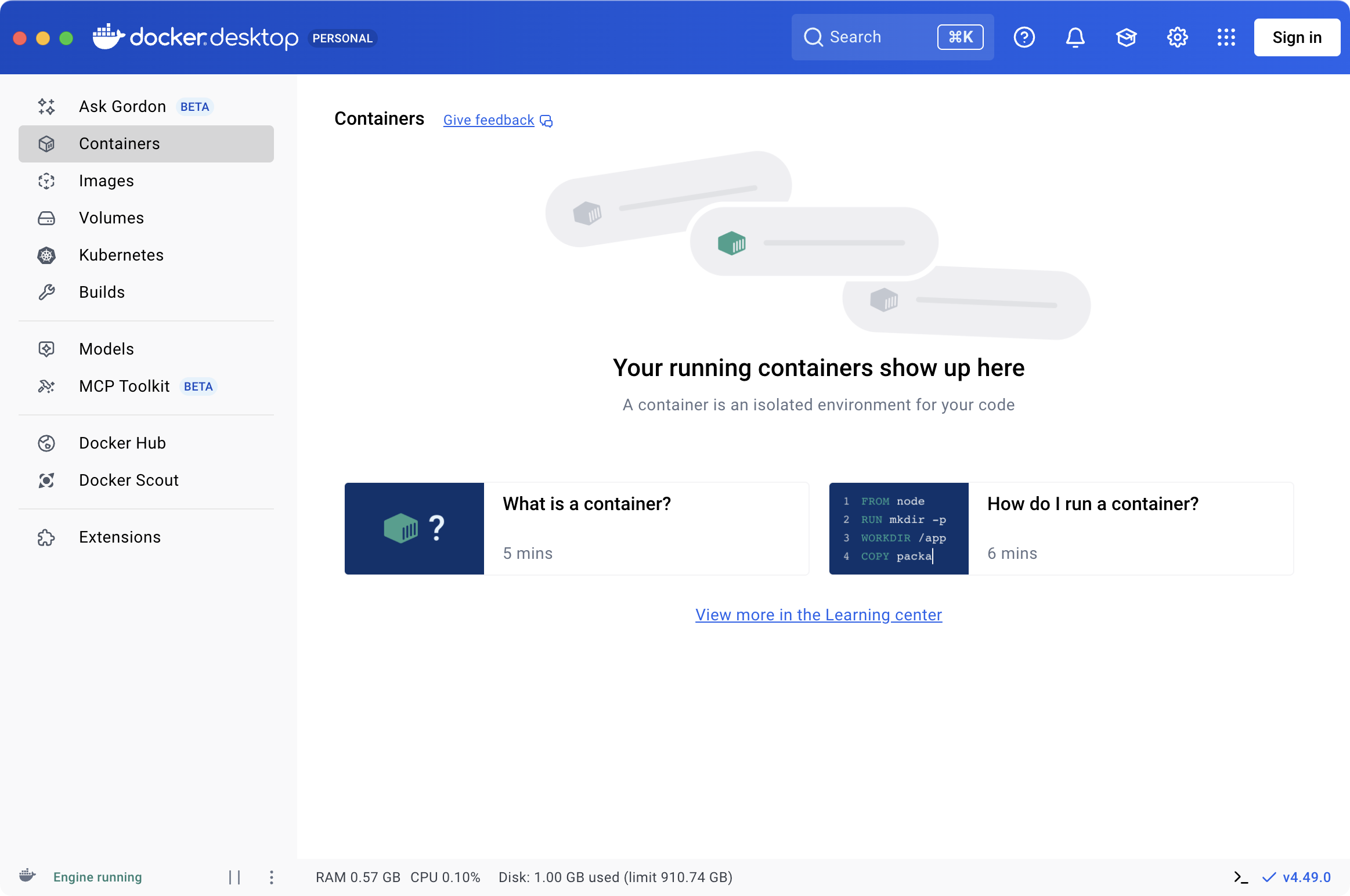 Docker Desktop起動画面