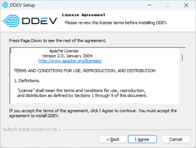 DDEV License Agreement画面