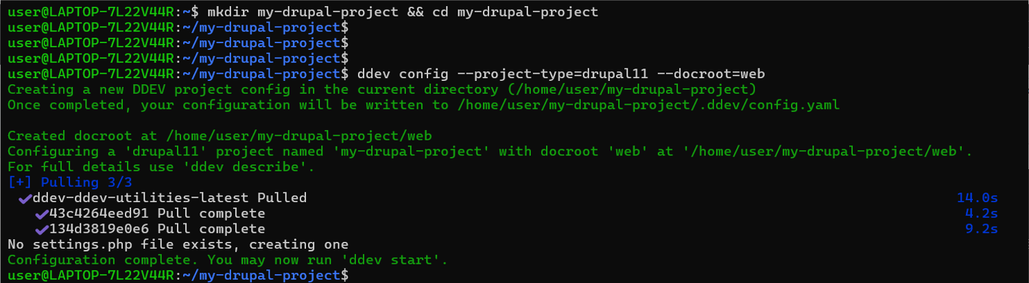 mkdir my-drupal-project && cd my-drupal-projectコマンド実行結果