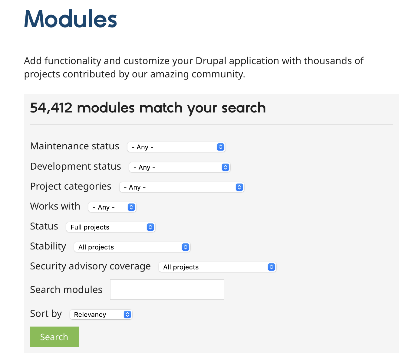 Drupal.org モジュール検索画面