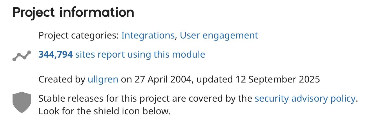 モジュールページ内のProject informationフィールド