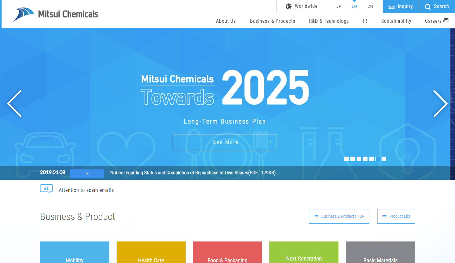 Mitsui Chemicals, Inc top page